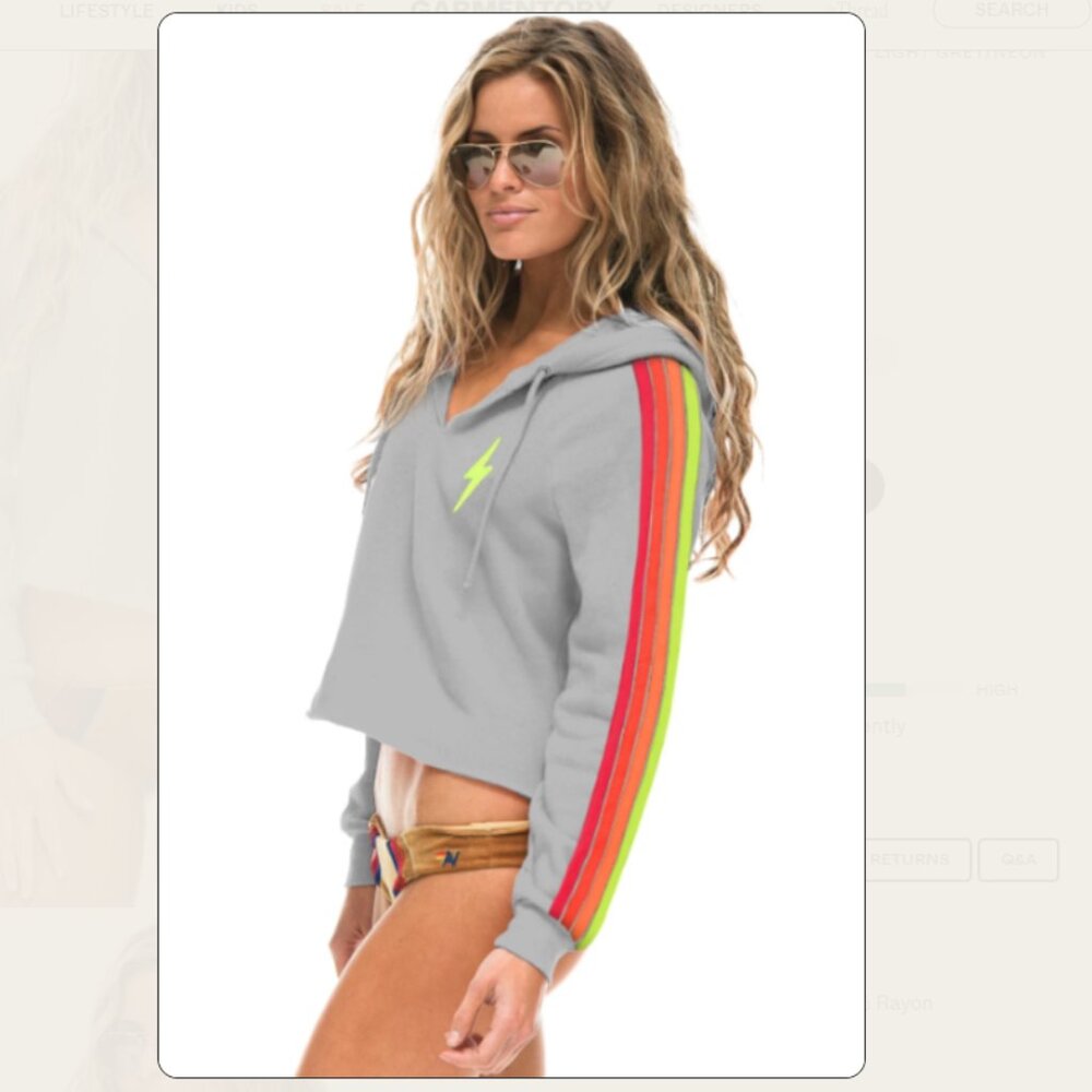 Aviator Nation Bolt Split Neck Cropped Hoodie